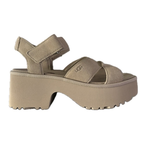 UGG WOMEN SIZE 8 NEW HEIGHTS PLATFORM SANDAL IN MUSTARD SEED NWOB CUSHIONED - Picture 3 of 10